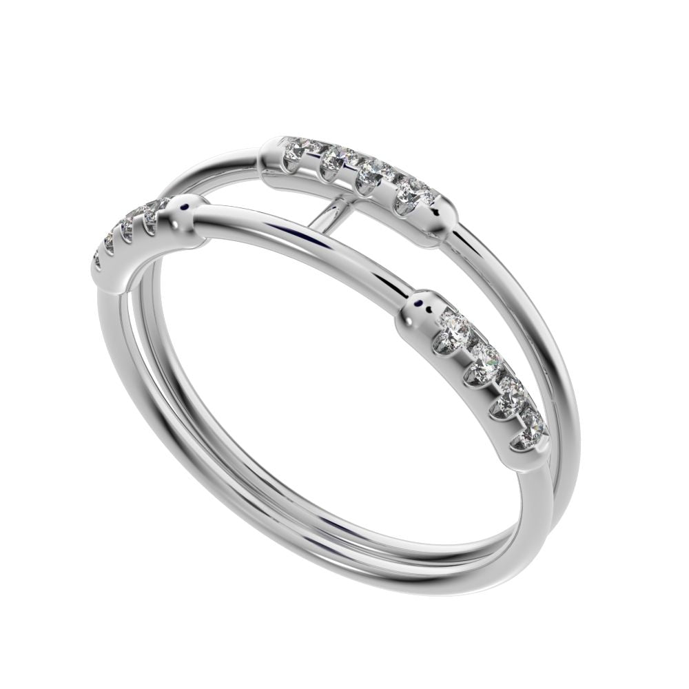 0.18Ct Round Cut Simulated Clear Diamond Minimalist Stackable adjustable light Dual-band 14K / 18K Solid White Gold everyday wedding band