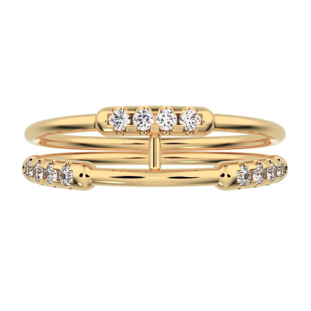 0.18Ct Round Cut Simulated Clear Diamond dainty Minimalist Stackable adjustable Dual-band 14K / 18K Solid Yellow Gold everyday wedding band