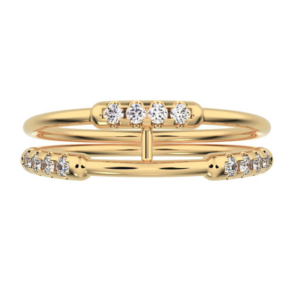 0.18 ct Round Cut Moissanite dainty Minimalist Stackable adjustable light Dual-band 14K / 18K Solid Yellow Gold everyday wedding band