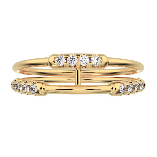 0.18 ct Round Cut Moissanite dainty Minimalist Stackable adjustable light Dual-band 14K / 18K Solid Yellow Gold everyday wedding band