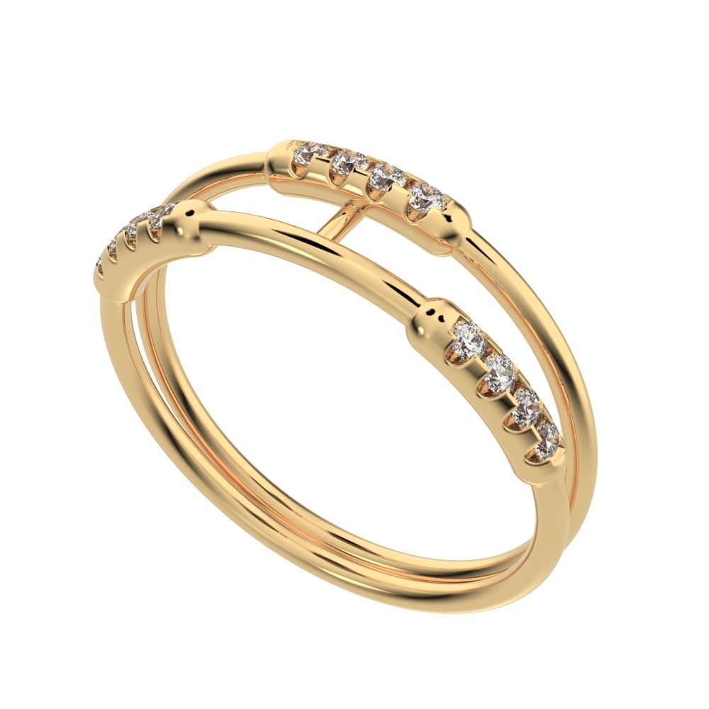 0.18 ct Round Cut Moissanite dainty Minimalist Stackable adjustable light Dual-band 14K / 18K Solid Yellow Gold everyday wedding band