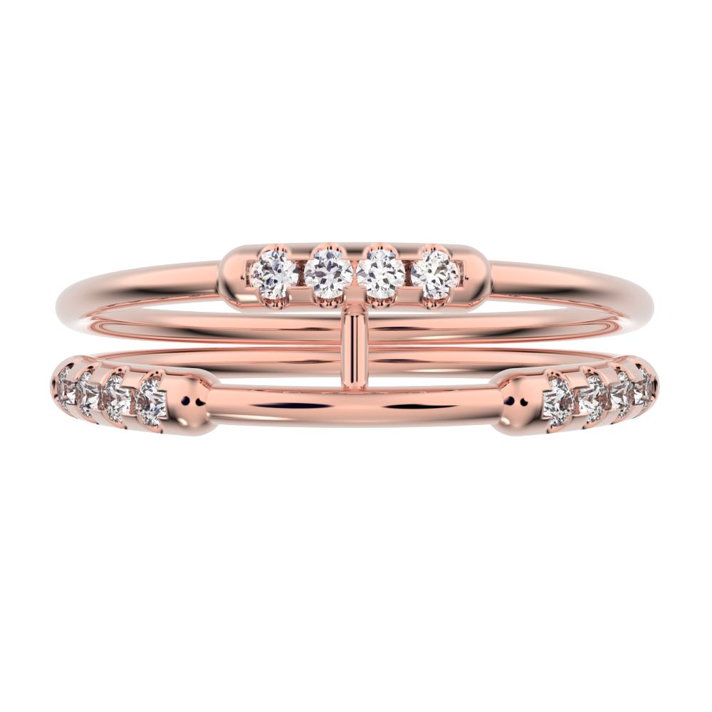0.18Ct Round Cut Simulated Clear Diamond Minimalist Stackable adjustable light Dual-band 14K / 18K Solid Rose Gold everyday wedding band