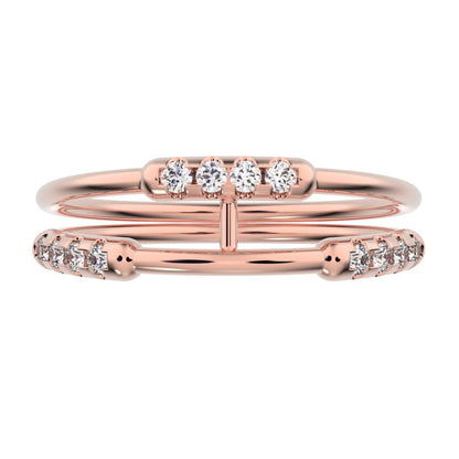 0.18Ct Round Cut Simulated Clear Diamond Minimalist Stackable adjustable light Dual-band 14K / 18K Solid Rose Gold everyday wedding band