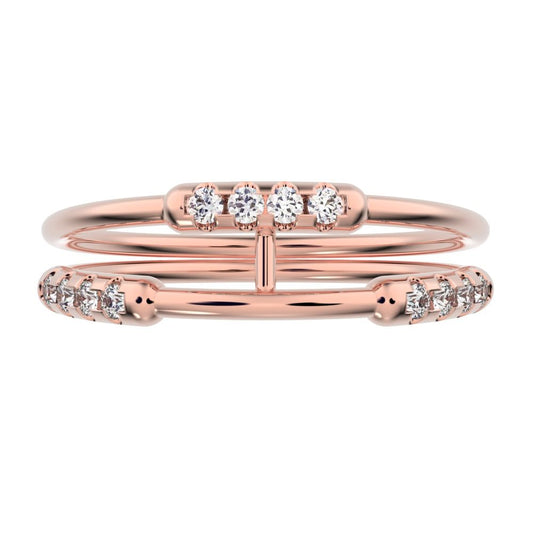 0.18Ct Round Cut Simulated Clear Diamond Minimalist Stackable adjustable light Dual-band 14K / 18K Solid Rose Gold everyday wedding band