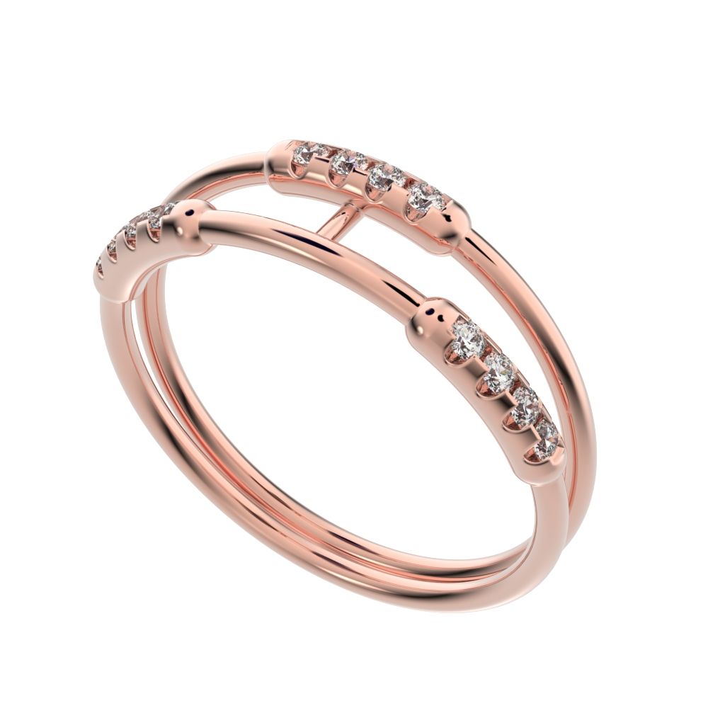 0.18Ct Round Cut Simulated Clear Diamond Minimalist Stackable adjustable light Dual-band 14K / 18K Solid Rose Gold everyday wedding band