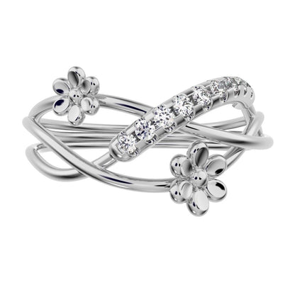 0.135 ct Round Cut Simulated Clear Diamond dainty Minimalist infinity eye bar Cocktail twist 14K / 18K Solid White Gold everyday ring