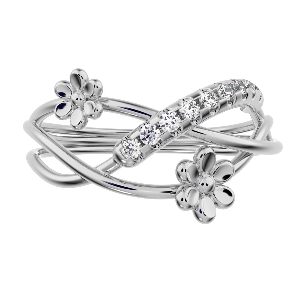 0.135 ct Round Cut Moissanite dainty Minimalist infinity eye bar Cocktail twist 14K / 18K Solid White Gold everyday ring