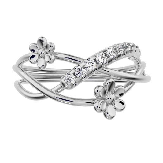 0.135 ct Round Cut Moissanite dainty Minimalist infinity eye bar Cocktail twist 14K / 18K Solid White Gold everyday ring