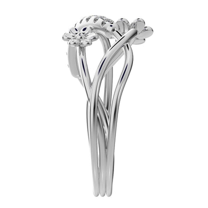 0.135 ct Round Cut Moissanite dainty Minimalist infinity eye bar Cocktail twist 14K / 18K Solid White Gold everyday ring