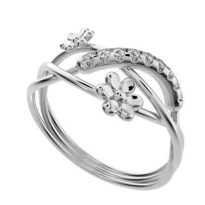 0.135 ct Round Cut Moissanite dainty Minimalist infinity eye bar Cocktail twist 14K / 18K Solid White Gold everyday ring