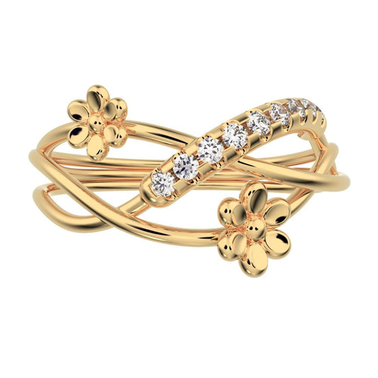 0.135 ct Round Cut Simulated Clear Diamond dainty Minimalist infinity eye bar Cocktail twist 14K / 18K Solid Yellow Gold everyday ring