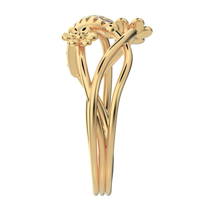 0.135 ct Round Cut Simulated Clear Diamond dainty Minimalist infinity eye bar Cocktail twist 14K / 18K Solid Yellow Gold everyday ring