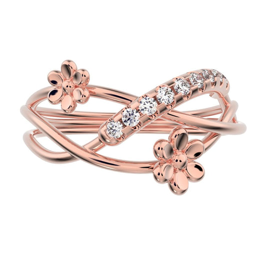 0.135 ct Round Cut Simulated Clear Diamond dainty Minimalist infinity eye bar Cocktail twist 14K / 18K Solid Rose Gold everyday ring