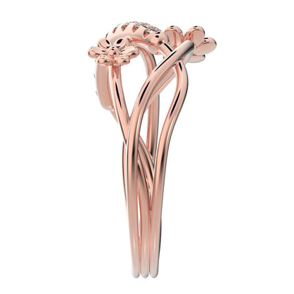 0.135 ct Round Cut Moissanite dainty Minimalist infinity eye bar Cocktail twist 14K / 18K Solid Rose Gold everyday ring