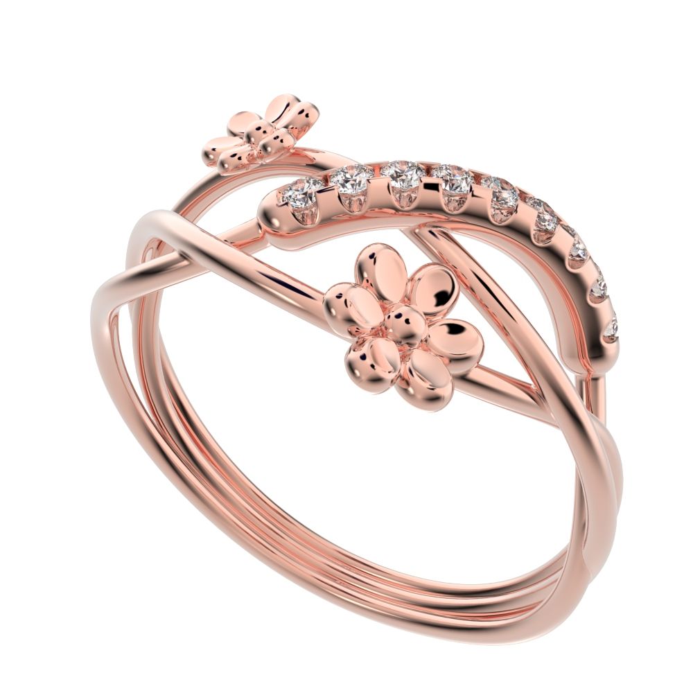 0.135 ct Round Cut Moissanite dainty Minimalist infinity eye bar Cocktail twist 14K / 18K Solid Rose Gold everyday ring