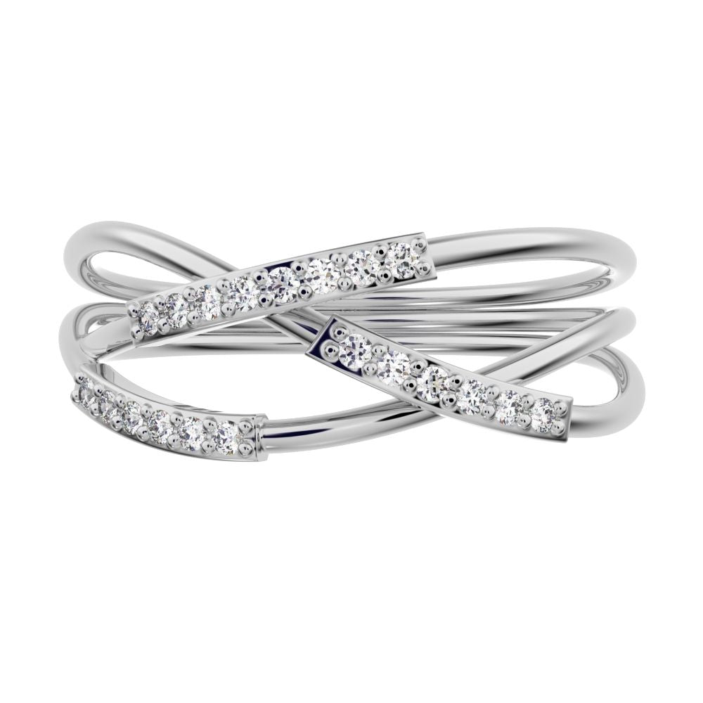 0.1 ct Round Cut Simulated Clear Diamond dainty Minimalist infinity eye bar Cocktail twist 14K / 18K Solid White Gold everyday ring