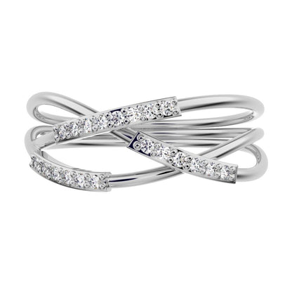0.1 ct Round Cut Simulated Clear Diamond dainty Minimalist infinity eye bar Cocktail twist 14K / 18K Solid White Gold everyday ring