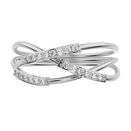 0.1 ct Round Cut Moissanite dainty Minimalist infinity eye bar Cocktail twist 14K / 18K Solid White Gold everyday ring