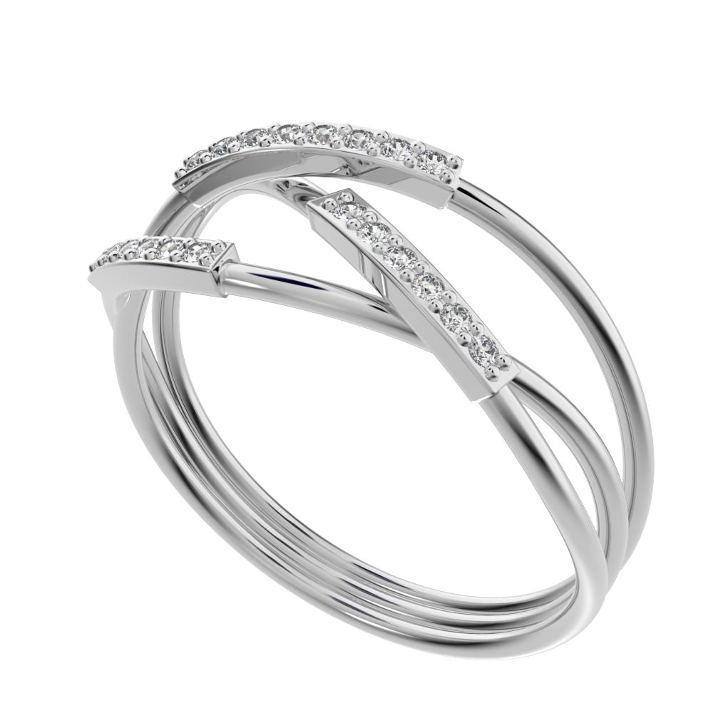 0.1 ct Round Cut Simulated Clear Diamond dainty Minimalist infinity eye bar Cocktail twist 14K / 18K Solid White Gold everyday ring