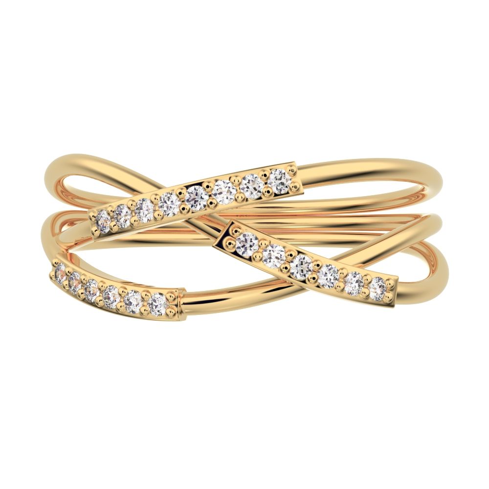 0.1 ct Round Cut Moissanite dainty Minimalist infinity eye bar Cocktail twist 14K / 18K Solid Yellow Gold everyday ring