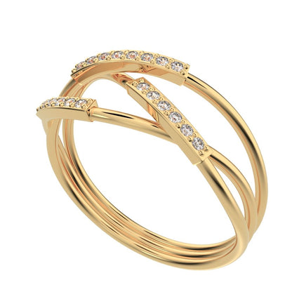 0.1 ct Round Cut Moissanite dainty Minimalist infinity eye bar Cocktail twist 14K / 18K Solid Yellow Gold everyday ring