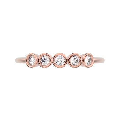 0.15 ct Round Cut Simulated Clear Diamond dainty Stackable Minimalist bezel Half Eternity 14K / 18K Solid Rose Gold everyday wedding band