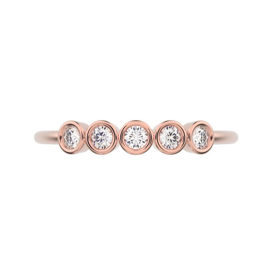0.15 ct Round Cut Simulated Clear Diamond dainty Stackable Minimalist bezel Half Eternity 14K / 18K Solid Rose Gold everyday wedding band