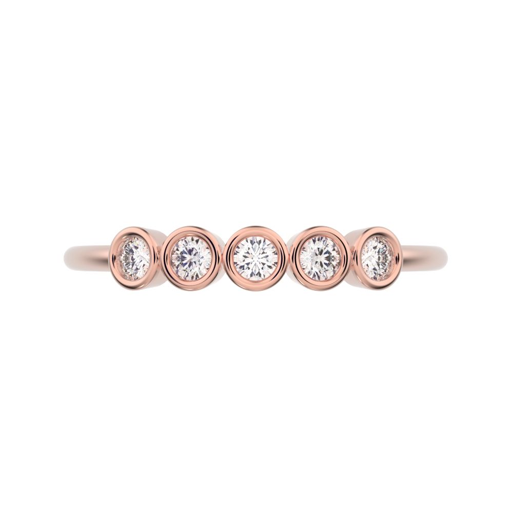 0.15 ct Round Cut Moissanite dainty Stackable Minimalist bezel Half Eternity 14K / 18K Solid Rose Gold everyday wedding band