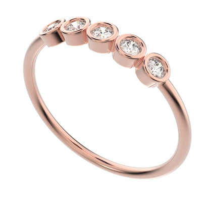 0.15 ct Round Cut Simulated Clear Diamond dainty Stackable Minimalist bezel Half Eternity 14K / 18K Solid Rose Gold everyday wedding band
