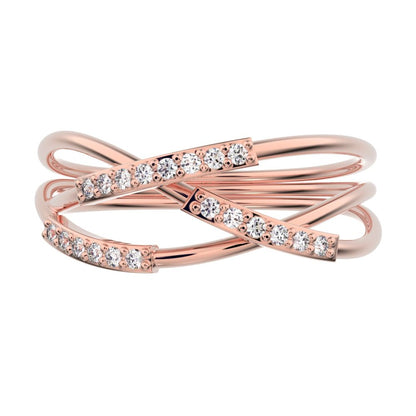 0.1 ct Round Cut Moissanite dainty Minimalist infinity eye bar Cocktail twist 14K / 18K Solid Rose Gold everyday ring