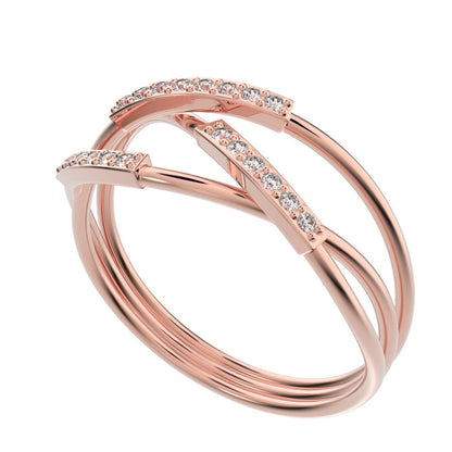 0.1 ct Round Cut Moissanite dainty Minimalist infinity eye bar Cocktail twist 14K / 18K Solid Rose Gold everyday ring