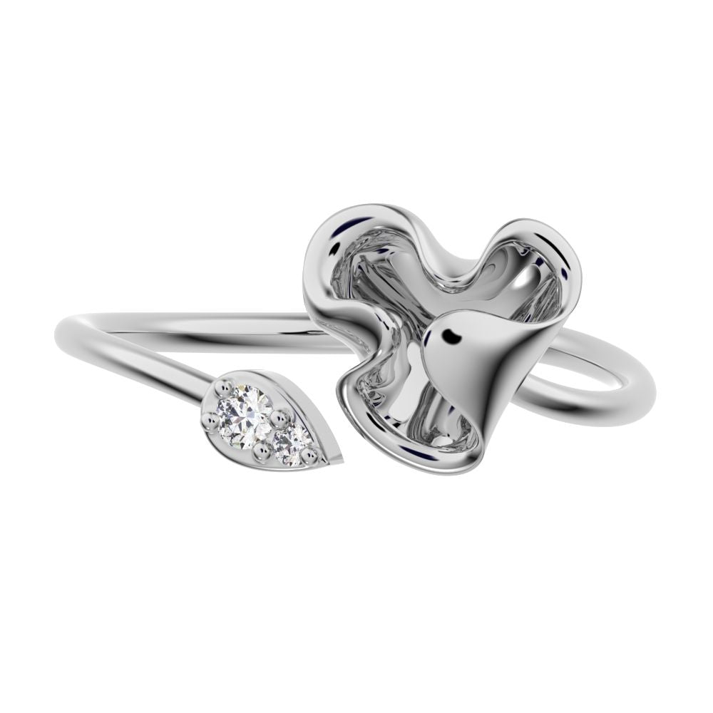 0.035 ct Round Cut Simulated Clear Diamond dainty Minimalist Toi et Moi Cocktail floral eye 14K / 18K Solid White Gold everyday ring