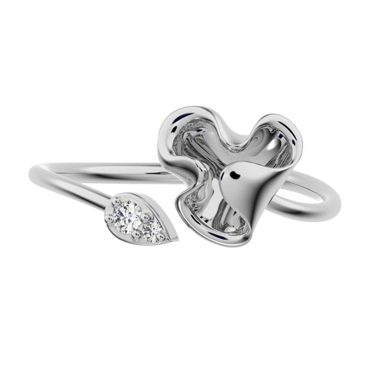 0.035 ct Round Cut Simulated Clear Diamond dainty Minimalist Toi et Moi Cocktail floral eye 14K / 18K Solid White Gold everyday ring