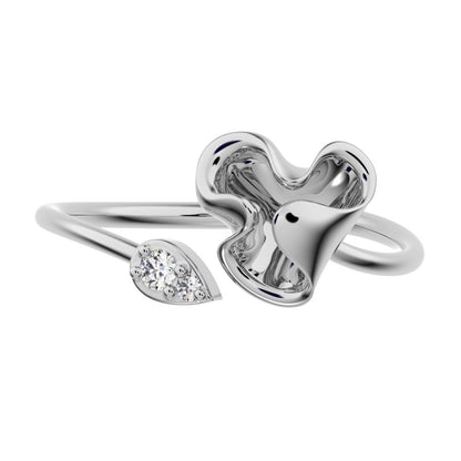 0.035 ct Round Cut Moissanite dainty Minimalist Toi et Moi cluster Cocktail adjustable floral eye 14K / 18K Solid White Gold everyday ring