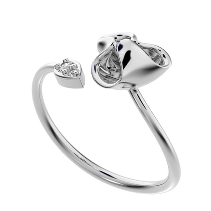 0.035 ct Round Cut Moissanite dainty Minimalist Toi et Moi cluster Cocktail adjustable floral eye 14K / 18K Solid White Gold everyday ring