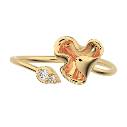 0.035 ct Round Cut Simulated Clear Diamond dainty Minimalist Toi et Moi Cocktail floral eye 14K / 18K Solid Yellow Gold everyday ring