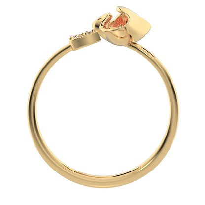 0.035 ct Round Cut Simulated Clear Diamond dainty Minimalist Toi et Moi Cocktail floral eye 14K / 18K Solid Yellow Gold everyday ring