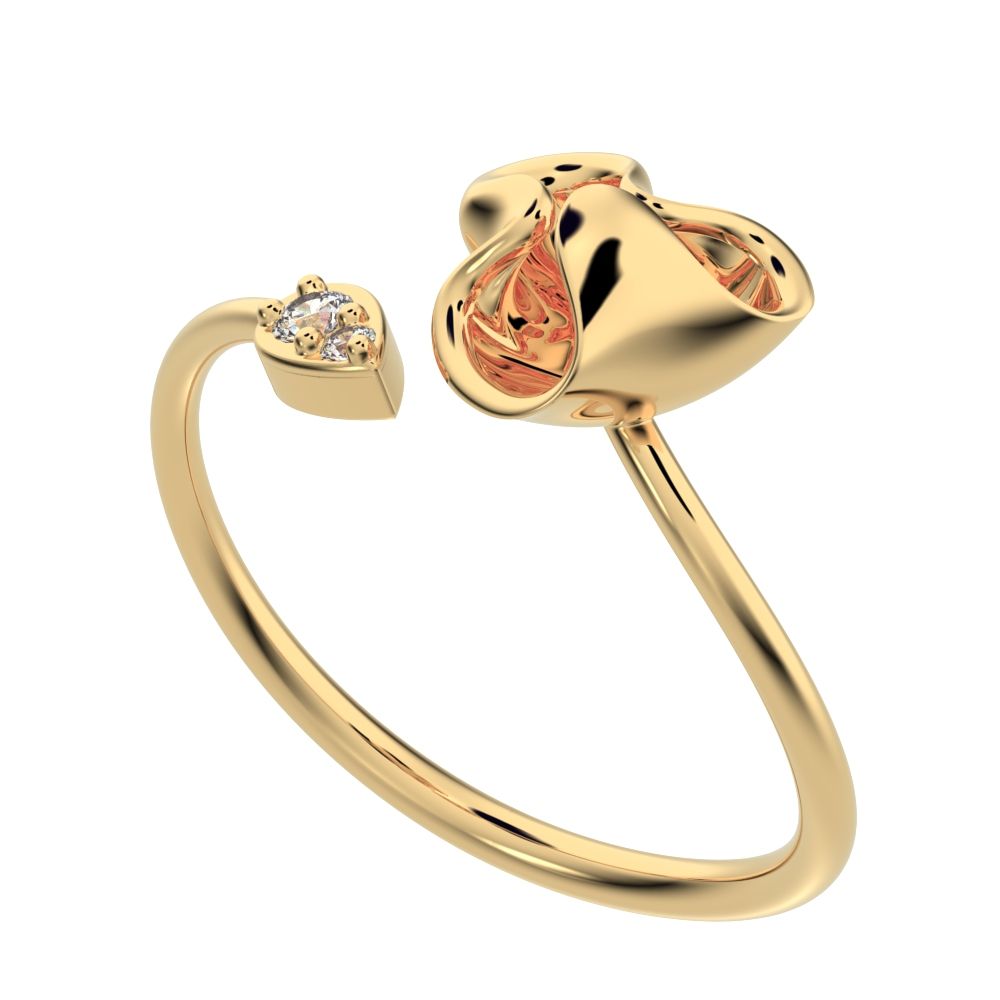 0.035 ct Round Cut Simulated Clear Diamond dainty Minimalist Toi et Moi Cocktail floral eye 14K / 18K Solid Yellow Gold everyday ring