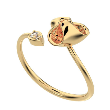 0.035 ct Round Cut Simulated Clear Diamond dainty Minimalist Toi et Moi Cocktail floral eye 14K / 18K Solid Yellow Gold everyday ring