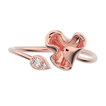 0.035 ct Round Cut Simulated Clear Diamond dainty Minimalist Toi et Moi cluster Cocktail floral eye 14K / 18K Solid Rose Gold everyday ring