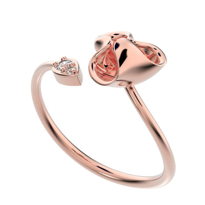 0.035 ct Round Cut Simulated Clear Diamond dainty Minimalist Toi et Moi cluster Cocktail floral eye 14K / 18K Solid Rose Gold everyday ring