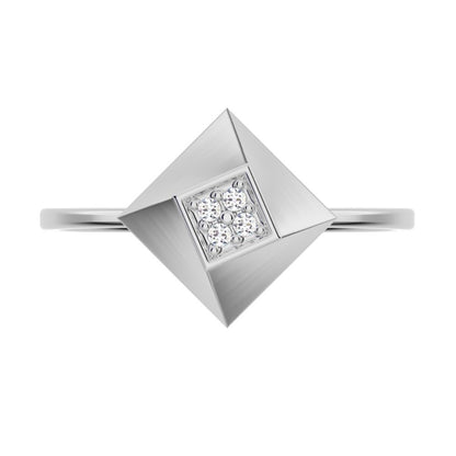 0.02 ct Round Cut Simulated Clear Diamond dainty Minimalist halo cluster Cocktail square 14K / 18K Solid White Gold everyday ring