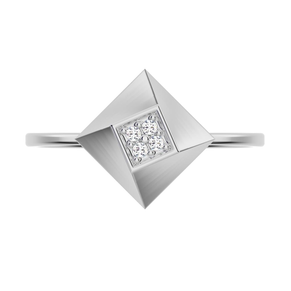 0.02 ct Round Cut Moissanite dainty Minimalist halo cluster Cocktail square 14K / 18K Solid White Gold everyday ring