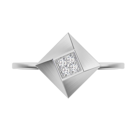 0.02 ct Round Cut Moissanite dainty Minimalist halo cluster Cocktail square 14K / 18K Solid White Gold everyday ring