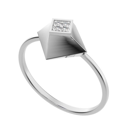 0.02 ct Round Cut Simulated Clear Diamond dainty Minimalist halo cluster Cocktail square 14K / 18K Solid White Gold everyday ring