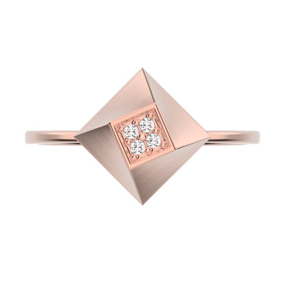 0.02 ct Round Cut Simulated Clear Diamond dainty Minimalist halo cluster Cocktail square 14K / 18K Solid Rose Gold everyday ring