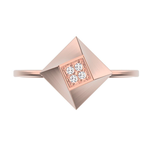 0.02 ct Round Cut Simulated Clear Diamond dainty Minimalist halo cluster Cocktail square 14K / 18K Solid Rose Gold everyday ring