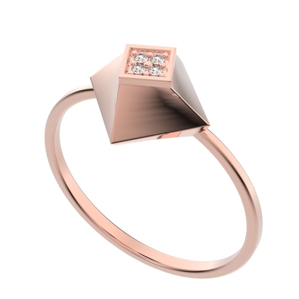 0.02 ct Round Cut Simulated Clear Diamond dainty Minimalist halo cluster Cocktail square 14K / 18K Solid Rose Gold everyday ring