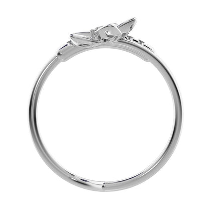 0.125 ct Round Cut Moissanite dainty Minimalist flower halo star cocktail Dual-band 14K / 18K Solid White Gold everyday wedding band