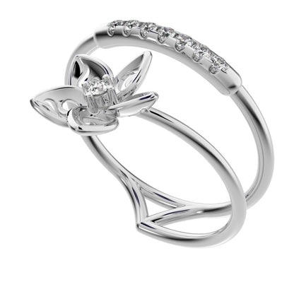 0.125 ct Round Cut Moissanite dainty Minimalist flower halo star cocktail Dual-band 14K / 18K Solid White Gold everyday wedding band